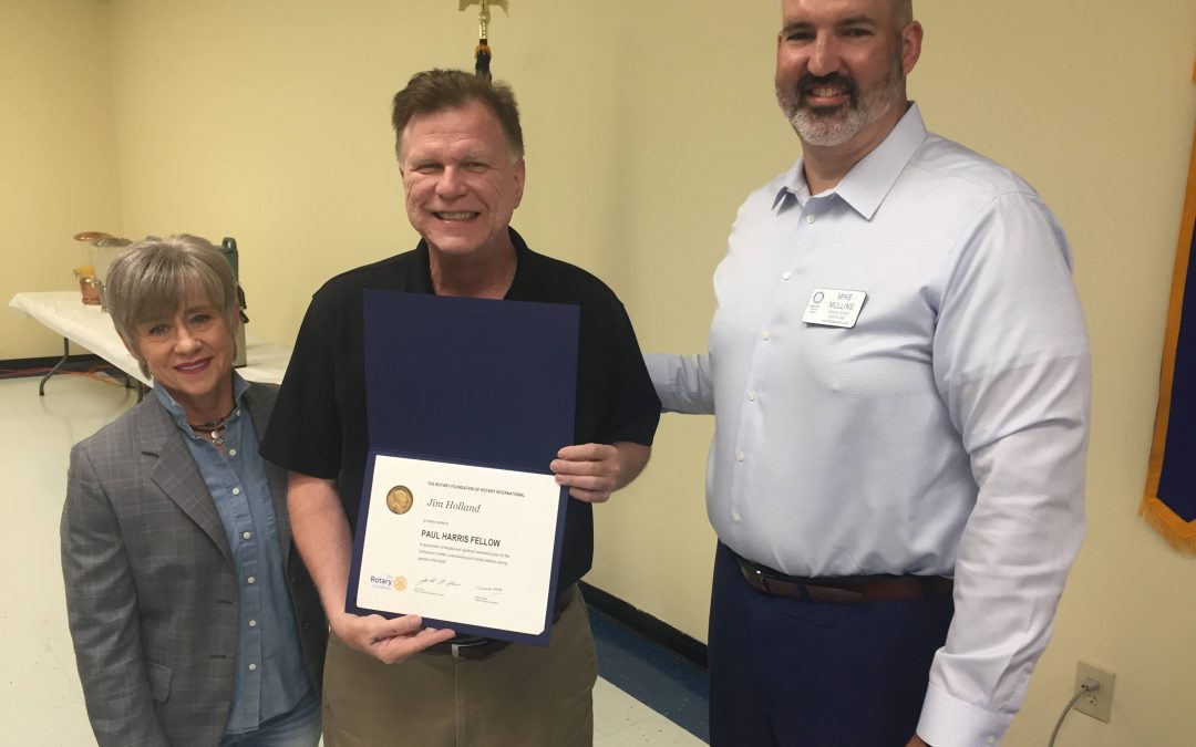 (L) to (R) Club President Tara Abernathy-Jim Holland-Rotary Foundation Chair Mike Mullins