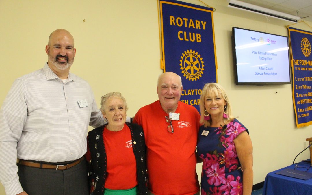 (L) to (R): Rotary Foundation Chair Mike Mullins, Pondra Byrd, Eddie Byrd, 2022-23 Club President Dana Bales Wooten